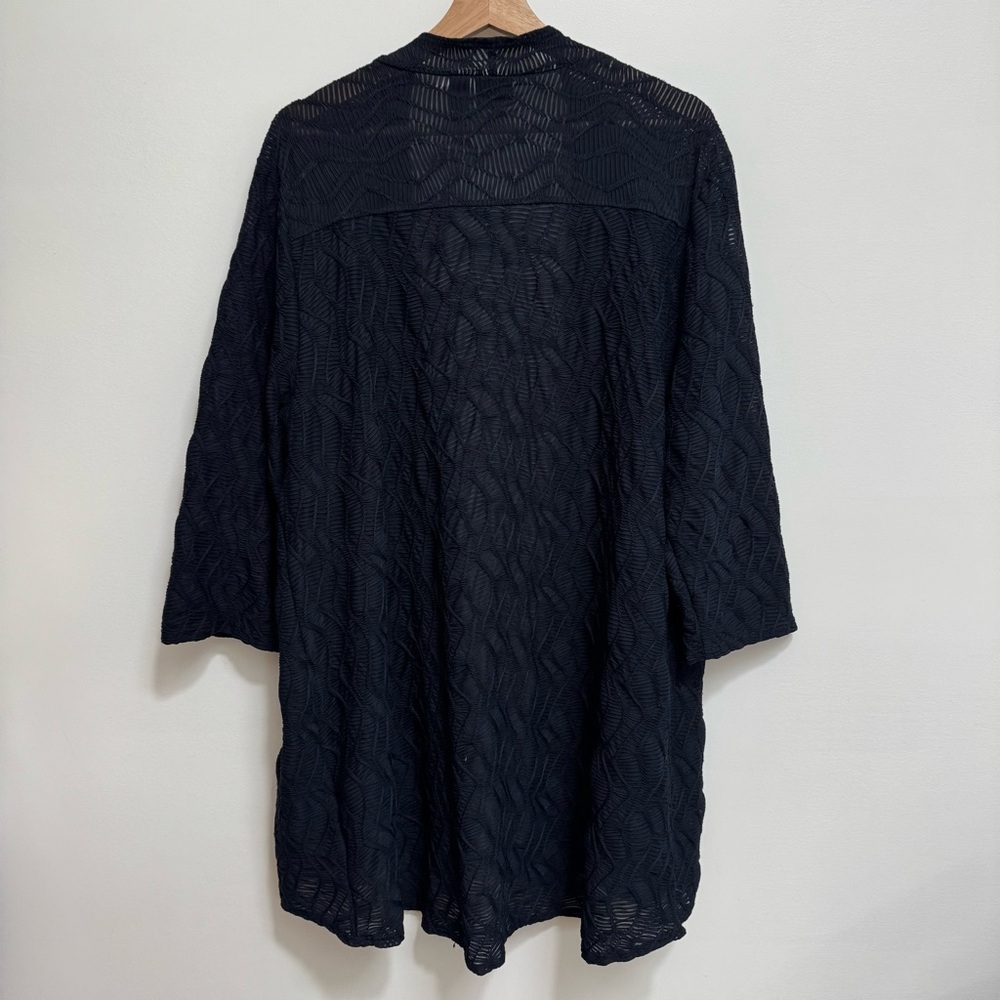 Chico’s Travelers Textured Semi-Sheer Cardigan Women XL Longline Open Front Navy - Picture 7 of 13